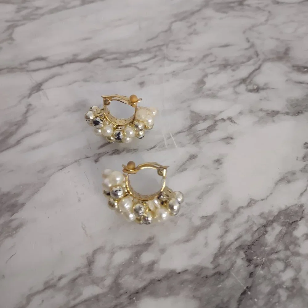 Vintage 80s Clip On Earrings Faux Pearl Bead Strands Dangle Statement 1.5